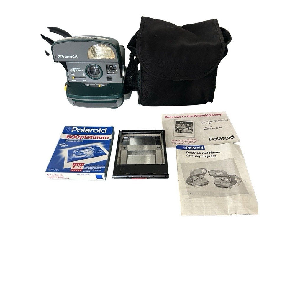 Vintage Polaroid One Step Express Hunter Green 600 Instant Film Camera W/Case